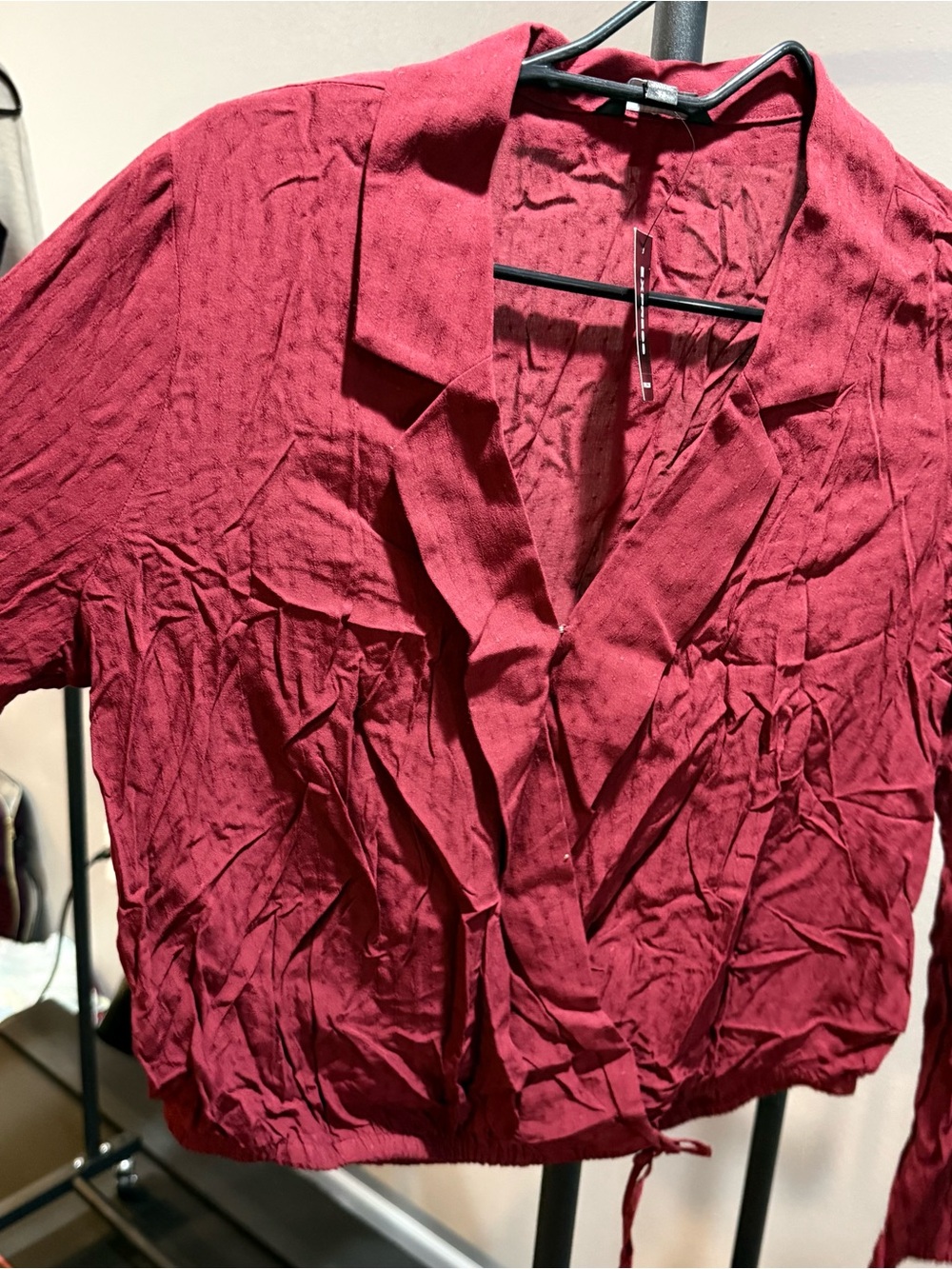 Express Women's Burgundy Faux Wrap Blouse - NWT - Size XS